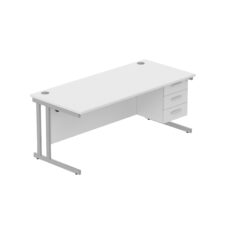 Office Rectangular Desk with Steel Double Upright Cantilever Legs + 3 Drawer Fixed Pedestal (FSC)