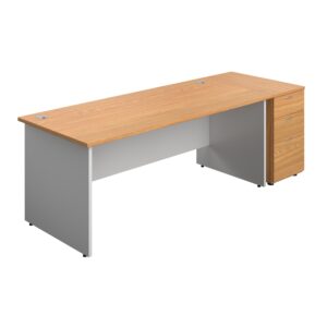 Panel Plus Rectangular Desk + Matching 3 Drawer Desk High Pedestal Bundle (FSC)