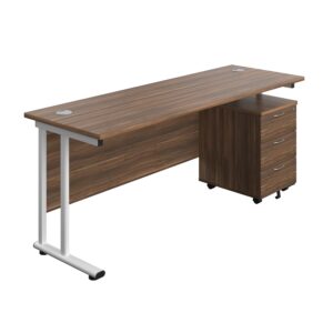 Twin Upright Rectangular Desk + Mobile 3 Drawer Pedestal (FSC)
