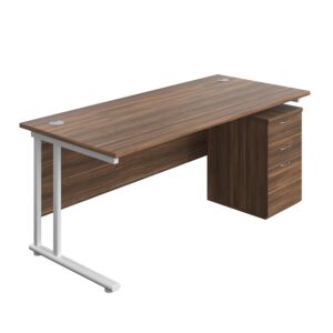 Twin Upright Rectangular Desk + High Mobile Pedestal 3 Drawer (FSC)