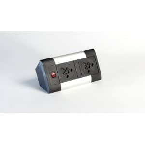 Impulse Desktop Module 2 x 5A UK Sockets, 1 x Neon Switch, 1 x 500mm Lead to 3 Pole Connector in Black