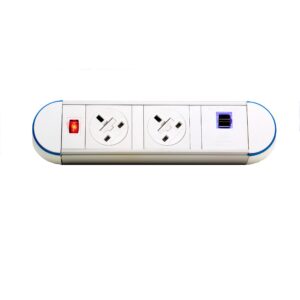 Impulse Desktop Module 2 x 3.15A UK Sockets, 1 x Neon Switch, 1 x 500mm Lead to 3 Pole Connector in Black