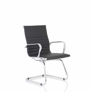 Nola Black Leather Cantilever Visitor Chair with Arms