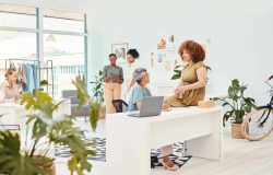 Top, teamwork or women talking for fashion design, planning or draft for small business clothing li.